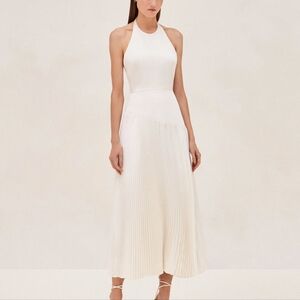 Alexis Saab Pleated Satin Backless Halter Dress